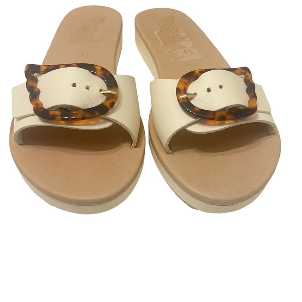 Ancient Greek Sandals Cream Slide Sandals with Tortoiseshell Buckle - Picture 4 of 8